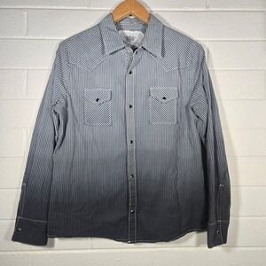 JAK Striped Western Long Sleeve Button Shirt Ombre Snap Country Office Casual XL